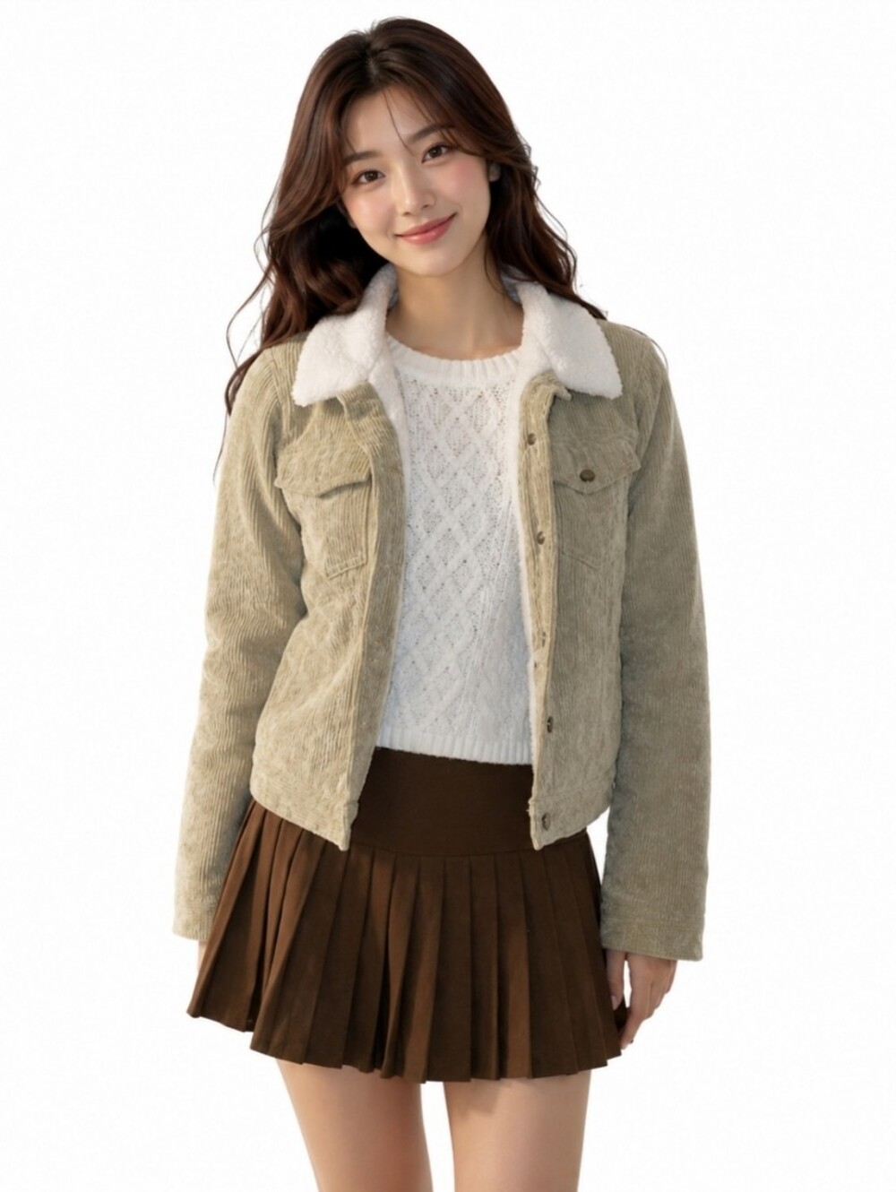 Fashion Nova Women's Corduroy Jacket with White Sherpa Collar Inner Lining